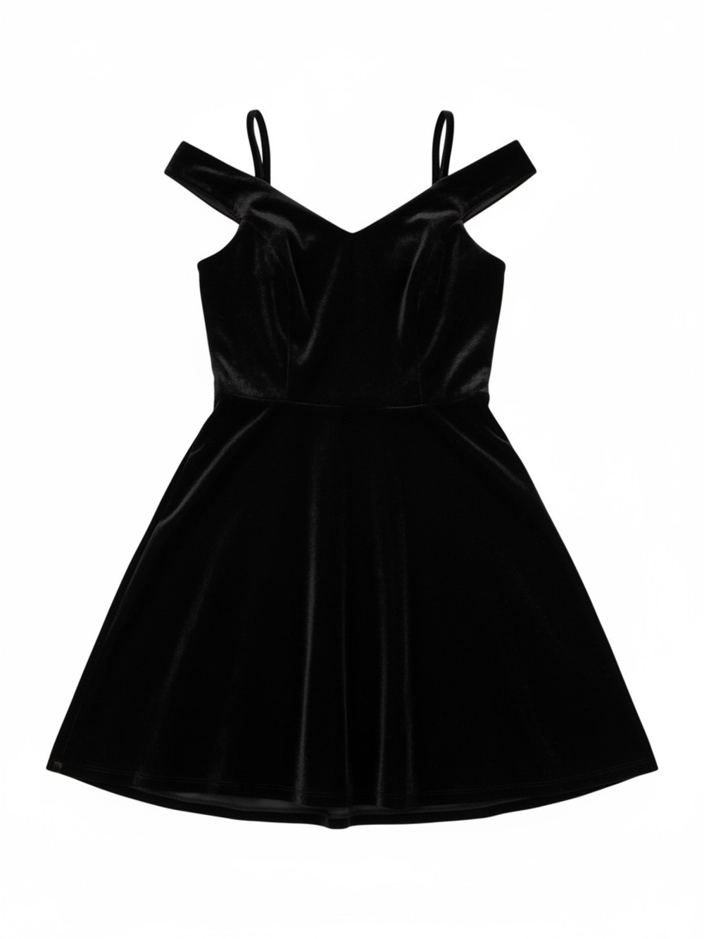 Francesca's Collections Velvet off the shoulder Black V-Neck Mini Dress